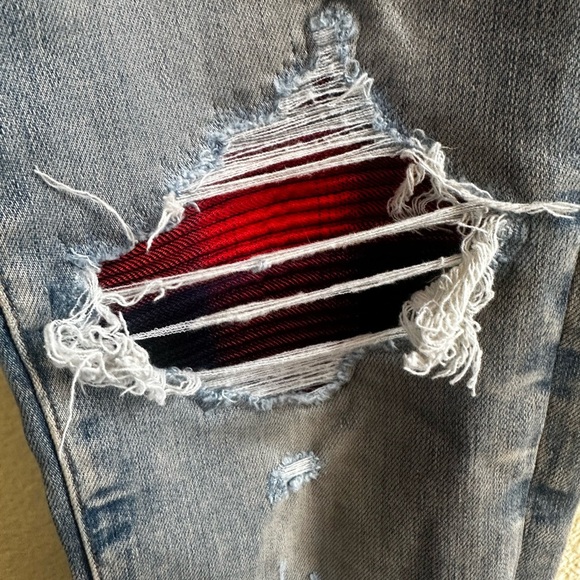 AMIRI MX1 Red Plaid Patch Underlay Distressed Jeans Size 31 New With Tags! - Picture 10 of 16